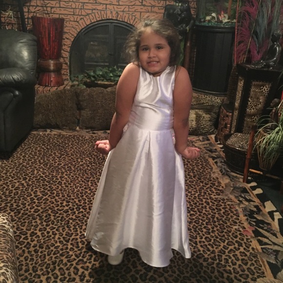 unknown Other - Girls white satin flower girl dress